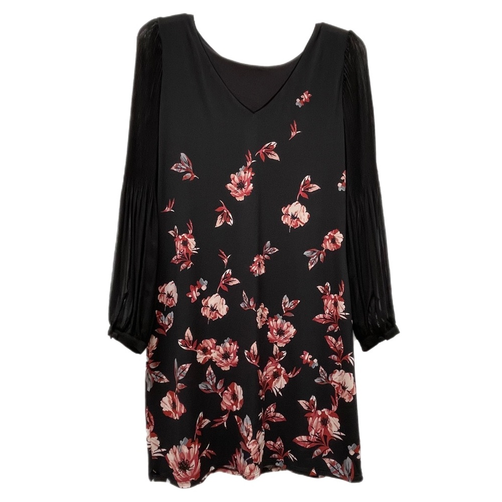 White House Black Market Reversible, Long Sleeve, Floral Black Dress, MP.